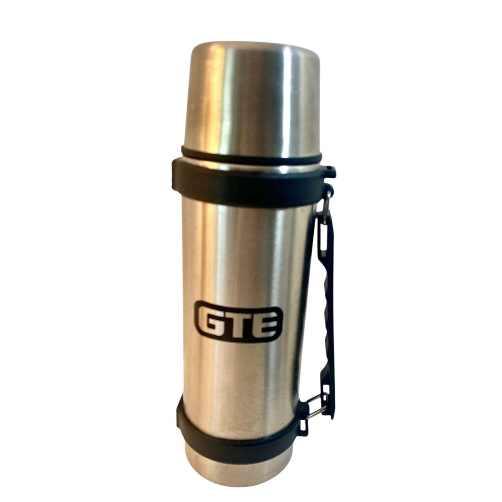 Coffee Thermos Stainless Thermal Advertisement GTE Handle Lidded 24 Oz VTG
